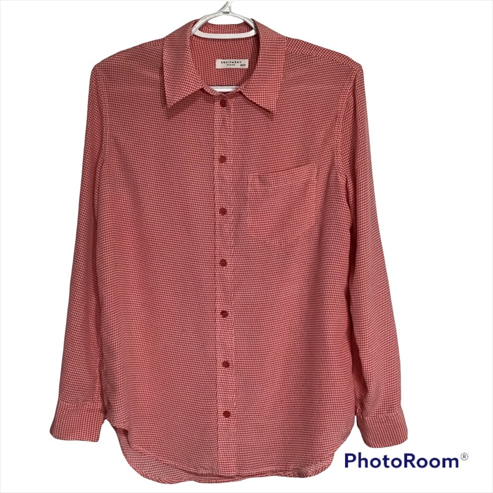 Equipment Red and White Silk Button Down Blouse size XS